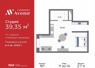 Продаю квартиру студию, 39.4 м2, Санкт-Петербург, Магнитогорская улица, 51литЗ, метро Ладожская