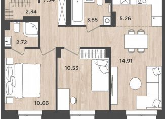 Продажа 3-ком. квартиры, 57.6 м2, Пермь, улица Космонавта Леонова, 41/1, Индустриальный район