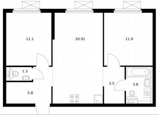 Продаю 2-ком. квартиру, 58.3 м2, Москва