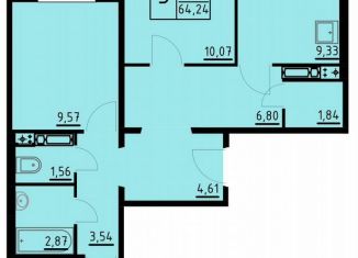 3-комнатная квартира на продажу, 64.2 м2, Пермский край