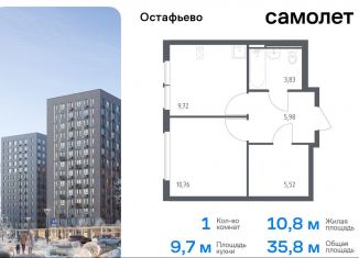 Продается однокомнатная квартира, 35.8 м2, Москва, жилой комплекс Остафьево, к22