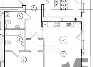 Продается двухкомнатная квартира, 69.7 м2, посёлок городского типа Янтарный