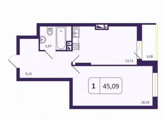 Продажа 1-ком. квартиры, 44.8 м2, Новосибирск, Кировский район