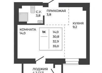 Продаю 1-ком. квартиру, 32.9 м2, Барнаул