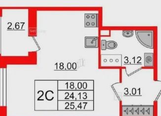 Продаю квартиру студию, 25.5 м2, Санкт-Петербург, Уральская улица, 23, муниципальный округ Остров Декабристов