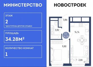 Продаю 1-комнатную квартиру, 34.3 м2, село Дядьково