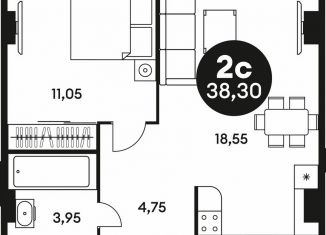 Продажа 1-комнатной квартиры, 38.3 м2, Ростов-на-Дону, Красноармейская улица, 254