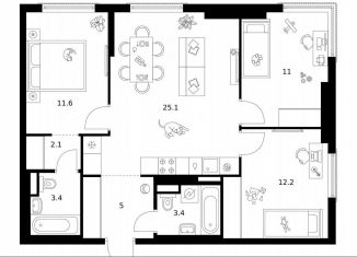 Продажа 3-комнатной квартиры, 73.8 м2, Москва, жилой комплекс Москворечье, 1.1