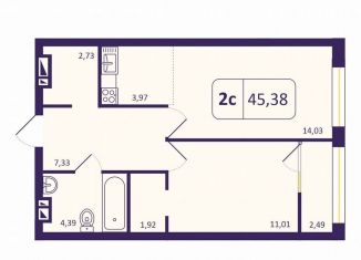 Продаю однокомнатную квартиру, 45.2 м2, Новосибирск, Кировский район