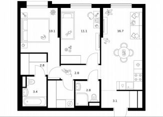 Продам 2-комнатную квартиру, 56.4 м2, Москва, район Москворечье-Сабурово, жилой комплекс Москворечье, 1.1