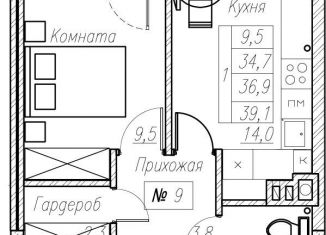 1-комнатная квартира на продажу, 36.9 м2, Санкт-Петербург, муниципальный округ Рыбацкое, Прибрежная улица, 2