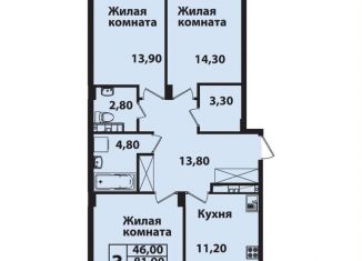 Трехкомнатная квартира на продажу, 84.5 м2, Ставрополь, Гражданская улица, 5, микрорайон № 14