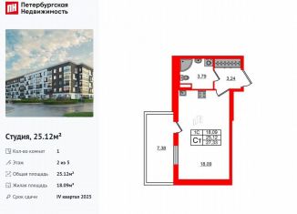 Продажа квартиры студии, 25.1 м2, Санкт-Петербург, муниципальный округ Пулковский Меридиан