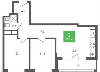 Продам 2-ком. квартиру, 58.1 м2, Воронеж