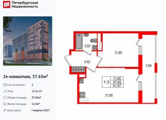 Продаю 1-ком. квартиру, 37.7 м2, деревня Новосаратовка