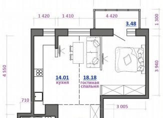 Продам квартиру со свободной планировкой, 43.1 м2, Иркутская область, жилой комплекс Южный Парк, 6