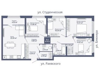 Продаю четырехкомнатную квартиру, 99.5 м2, Екатеринбург, улица Блюхера, 40А, Кировский район