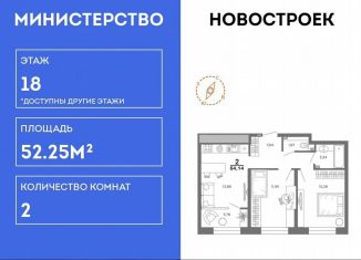 Продаю 2-комнатную квартиру, 52.3 м2, Рязань, Октябрьский район