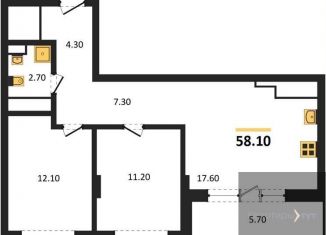 Продам двухкомнатную квартиру, 58.1 м2, Воронеж, Железнодорожный район, улица Остужева, 52/5