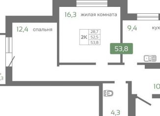 2-комнатная квартира на продажу, 53.8 м2, Красноярск, Октябрьский район