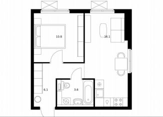 1-комнатная квартира на продажу, 36.6 м2, Москва