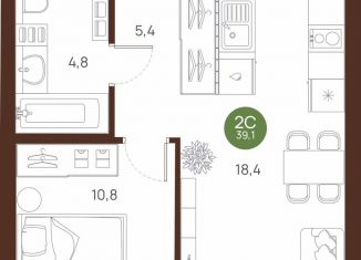 Продается 1-комнатная квартира, 39.1 м2, Новосибирская область