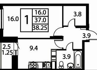 Продам 1-комнатную квартиру, 38.3 м2, Домодедово