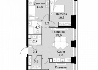 3-ком. квартира на продажу, 87.1 м2, Москва, метро Беговая