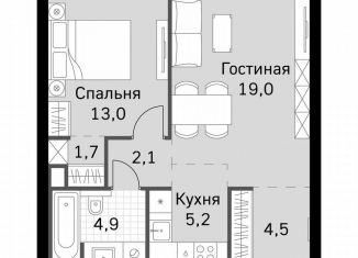 1-комнатная квартира на продажу, 50.4 м2, Москва, метро Хорошёвская