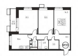 Продажа 3-комнатной квартиры, 76.5 м2, Домодедово