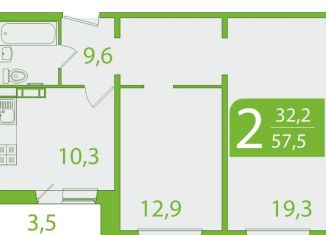 Продается двухкомнатная квартира, 57.6 м2, Томская область, улица Пришвина, 46