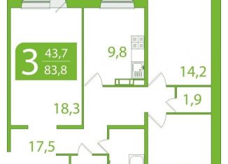 3-ком. квартира на продажу, 83.8 м2, Томская область, улица Пришвина, 46