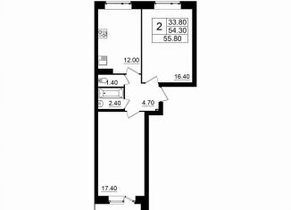 Продается 2-ком. квартира, 54.5 м2, поселок Романовка, шоссе Дорога Жизни, 6