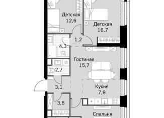 3-комнатная квартира на продажу, 87.7 м2, Москва, метро Беговая