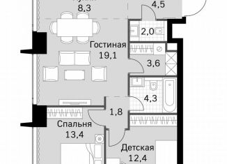 2-ком. квартира на продажу, 69.4 м2, Москва, метро Беговая