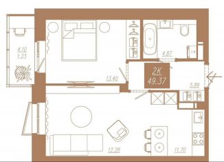 Продается 1-комнатная квартира, 49.4 м2, Красноярск, Советский район