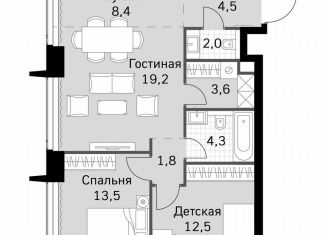 Продаю двухкомнатную квартиру, 69.8 м2, Москва, метро Беговая