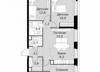 Продам трехкомнатную квартиру, 88.7 м2, Москва, метро Беговая