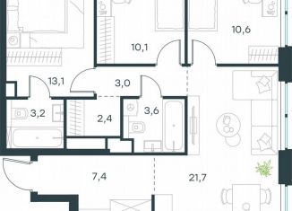 Продам 4-комнатную квартиру, 79.1 м2, Москва, метро Хорошёвская, жилой комплекс Левел Звенигородская, к1