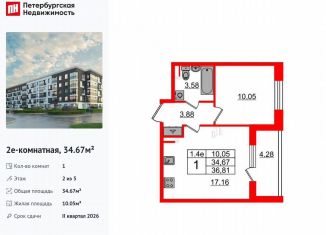 Продажа 1-ком. квартиры, 34.7 м2, Санкт-Петербург