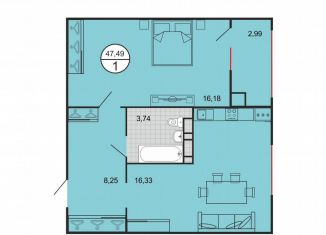 Продам 1-комнатную квартиру, 47.6 м2, Ставрополь