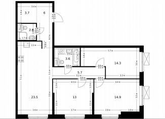 3-ком. квартира на продажу, 87.3 м2, Москва, ЖК Никольские Луга