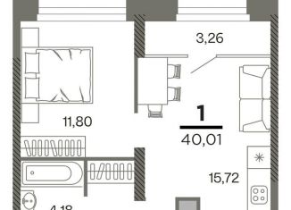 Продажа 1-комнатной квартиры, 38.4 м2, Рязань, Октябрьский район