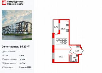 1-комнатная квартира на продажу, 36.8 м2, Санкт-Петербург, Московский район