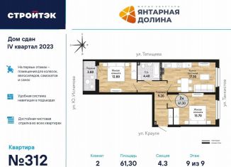 Продажа двухкомнатной квартиры, 61.7 м2, Екатеринбург, ЖК Янтарная Долина, улица Крауля, 170А