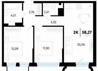 Продажа 2-ком. квартиры, 58.3 м2, Тюмень, Калининский округ