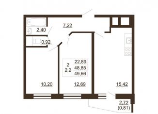 Продается 2-комнатная квартира, 49.7 м2, Ленинградская область, Западный проезд, 10/1к2