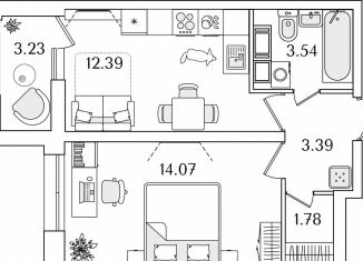 1-комнатная квартира на продажу, 36.8 м2, Санкт-Петербург, проспект Маршала Блюхера, 3к1