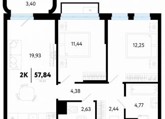 Продаю двухкомнатную квартиру, 57.8 м2, Тюмень, Калининский округ