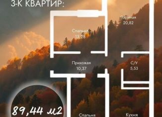 3-комнатная квартира на продажу, 89.4 м2, Кабардино-Балкариия, улица Ашурова, 1Г